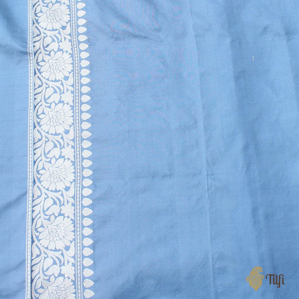 Greyish Blue Pure Katan Silk Banarasi Handloom Saree