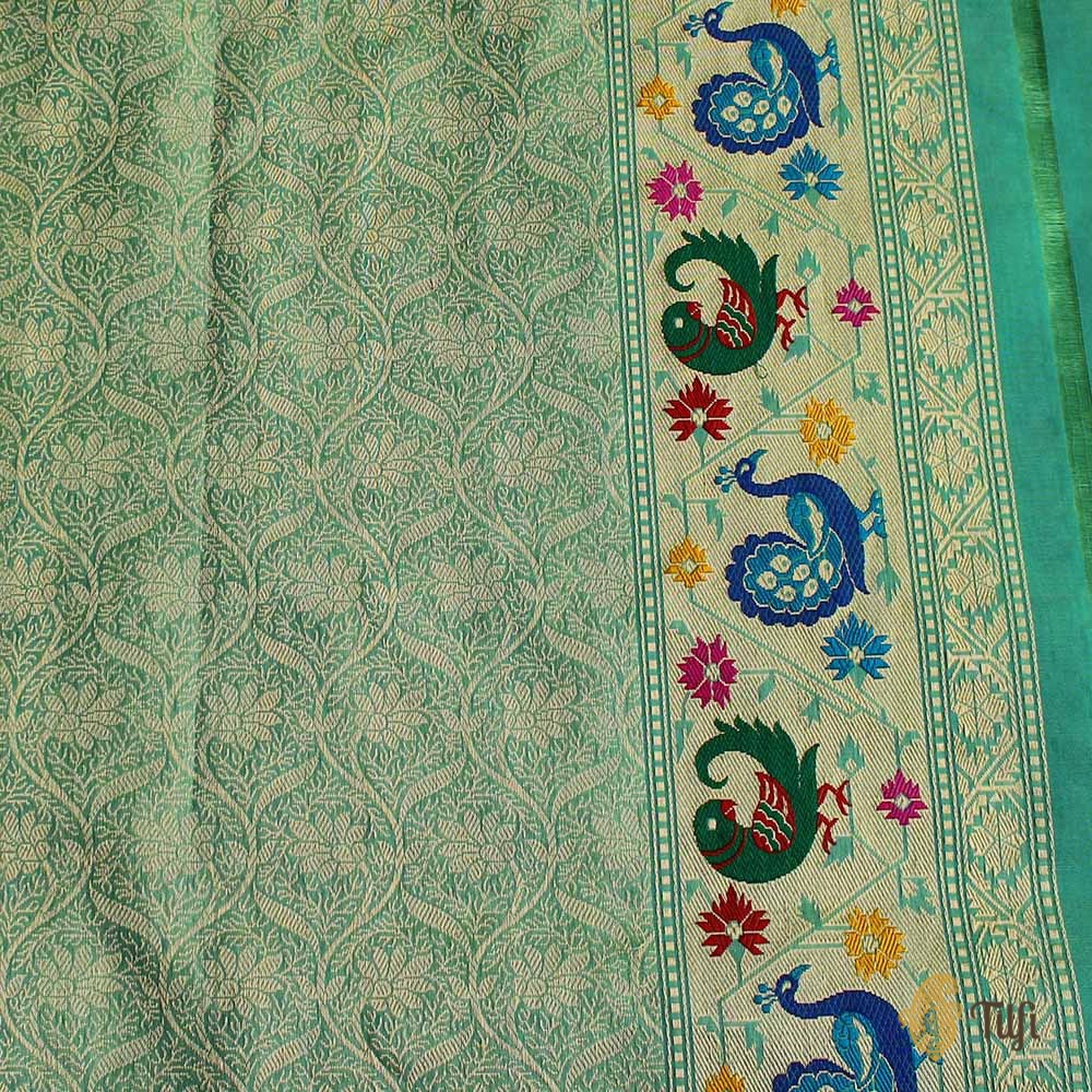 Turquoise Blue Pure Kora Silk Banarasi Paithani Handloom Saree