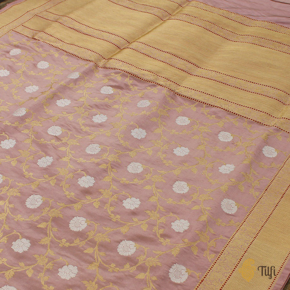 Old Rose Pink Pure Katan Silk Tissue Banarasi Handloom Saree