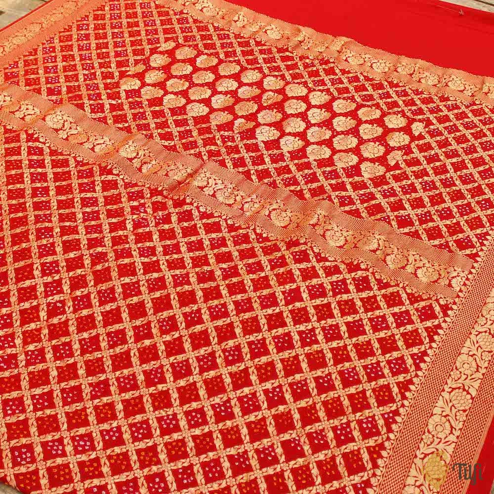 Red Pure Georgette Banarasi Bandhani Handloom Saree