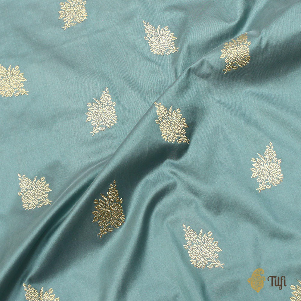 Dusty Blue Pure Katan Silk Banarasi Handloom Saree