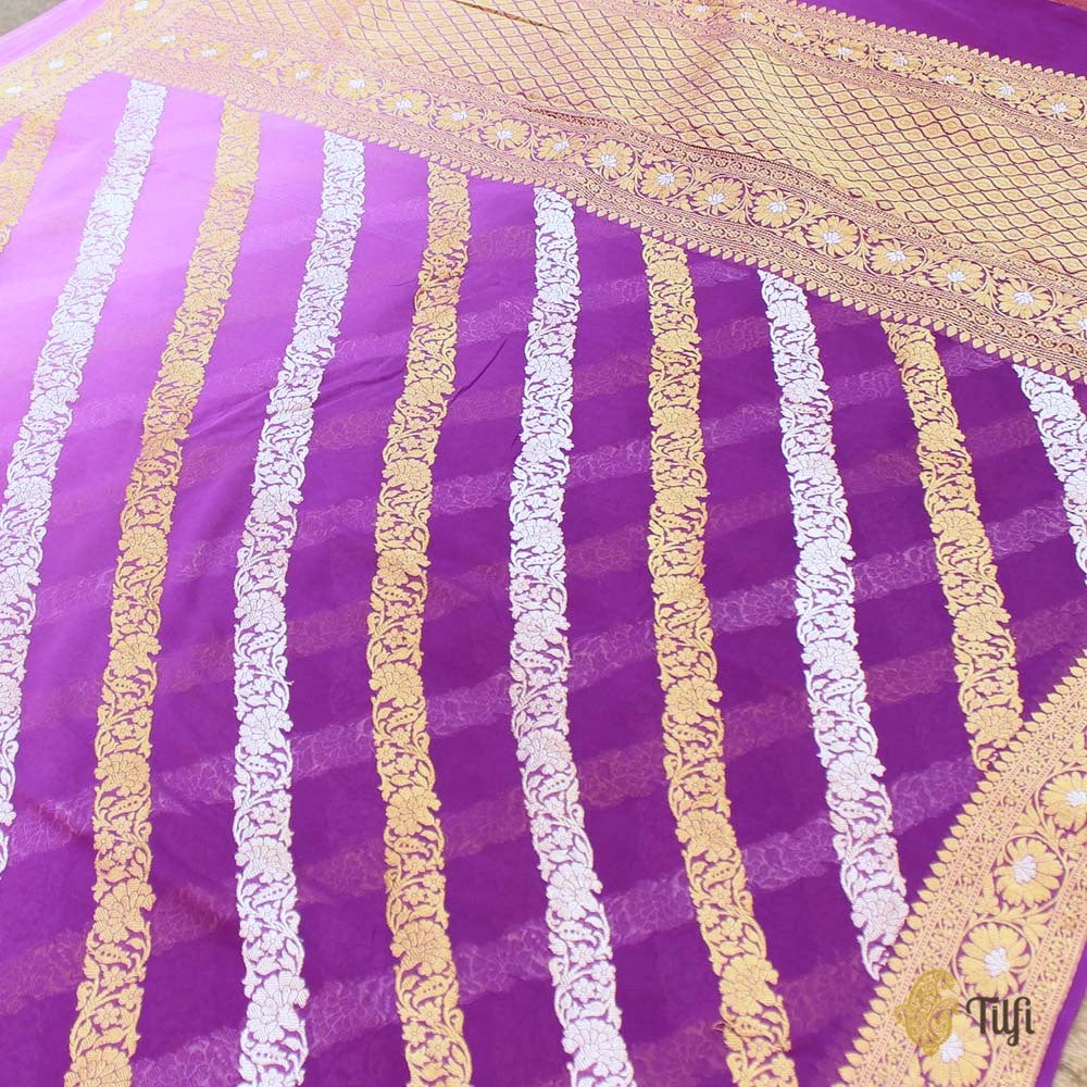 Lilac-Purple Ombré Pure Khaddi Georgette Banarasi Handloom Saree