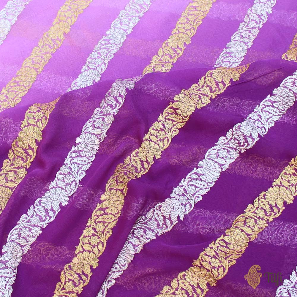 Lilac-Purple Ombré Pure Khaddi Georgette Banarasi Handloom Saree