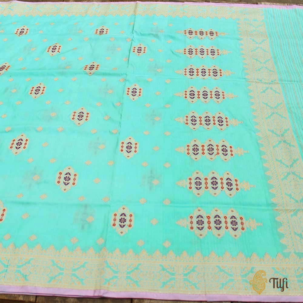 Firozi Blue Pure Katan Silk Banarasi Handloom Saree