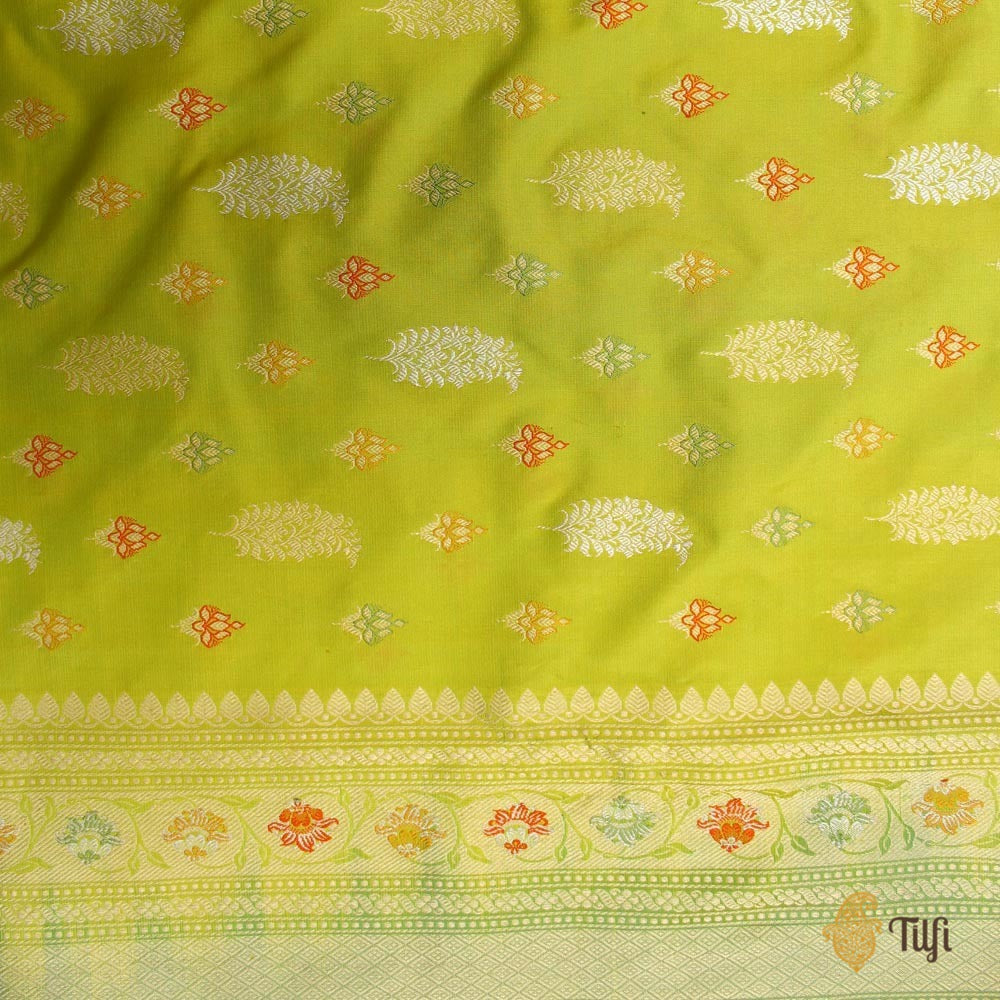 Green Yellow Pure Katan Silk Banarasi Handloom Saree