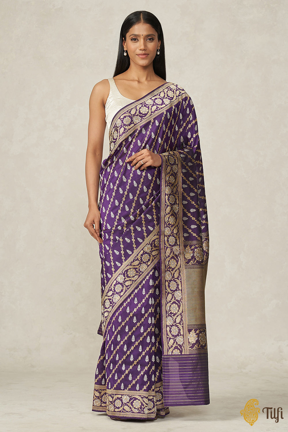 Light purple saree with golden black border - Sri Kumaran Stores