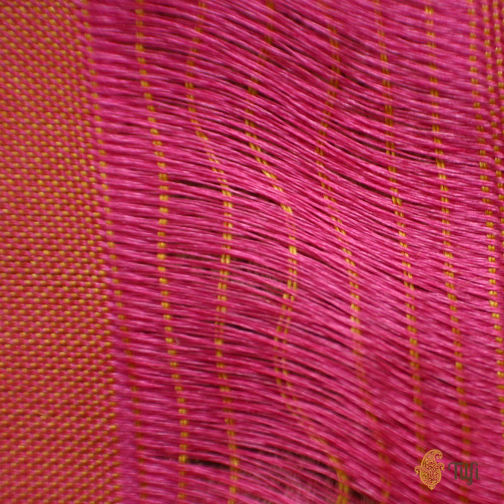 Gulabi Pink-Mustard Pure Katan Silk Banarasi Handloom Saree