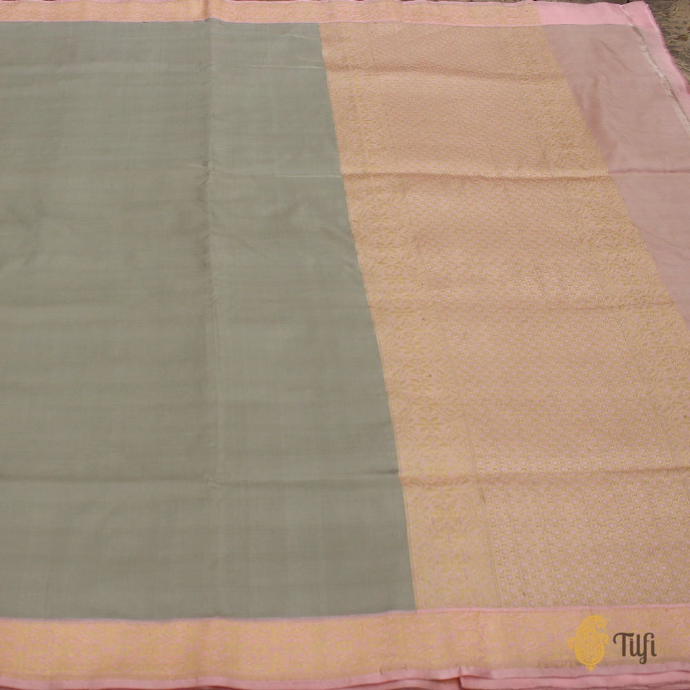 Gray-Pink Pure Katan Silk Banarasi Kadiyal Handloom Saree