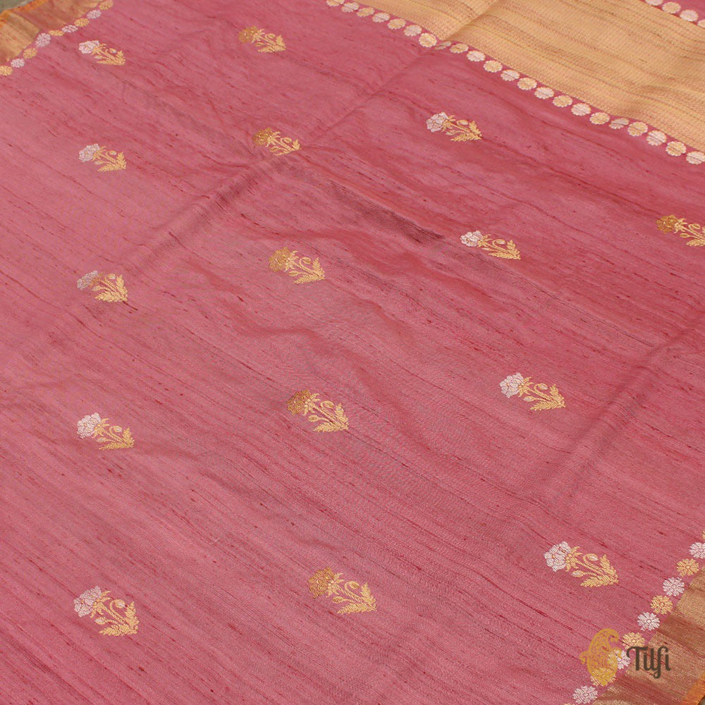 Amaranth Pink Pure Tussar Silk Banarasi Handloom Saree
