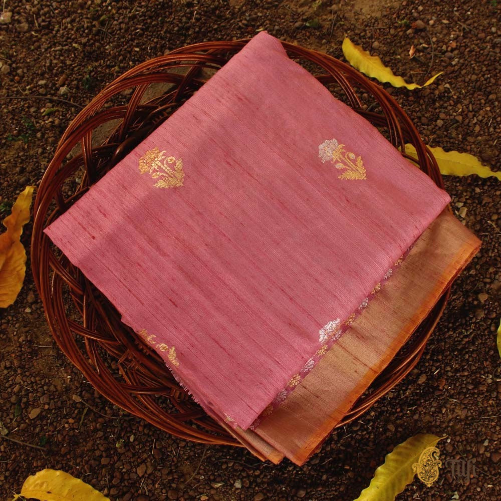Amaranth Pink Pure Tussar Silk Banarasi Handloom Saree