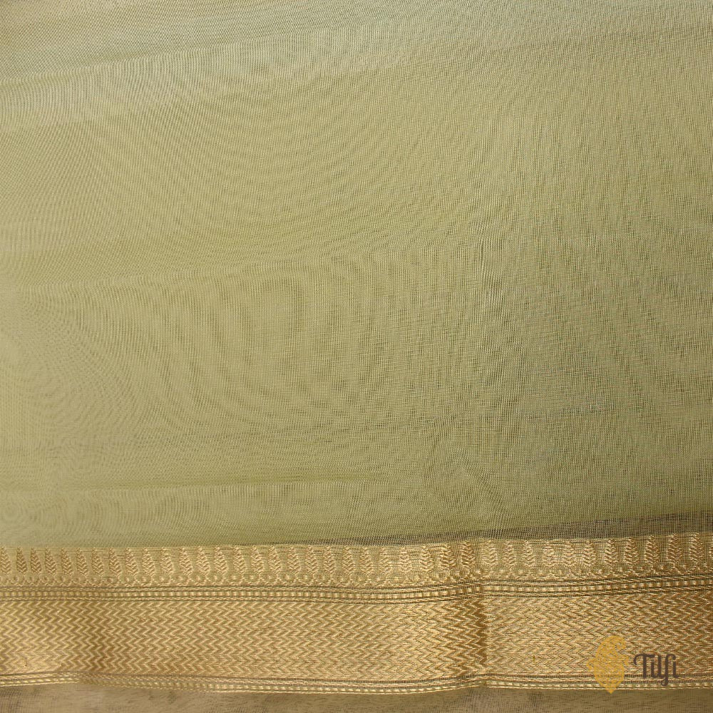 Light Pista Green Pure Kora Silk Banarasi Handloom Saree