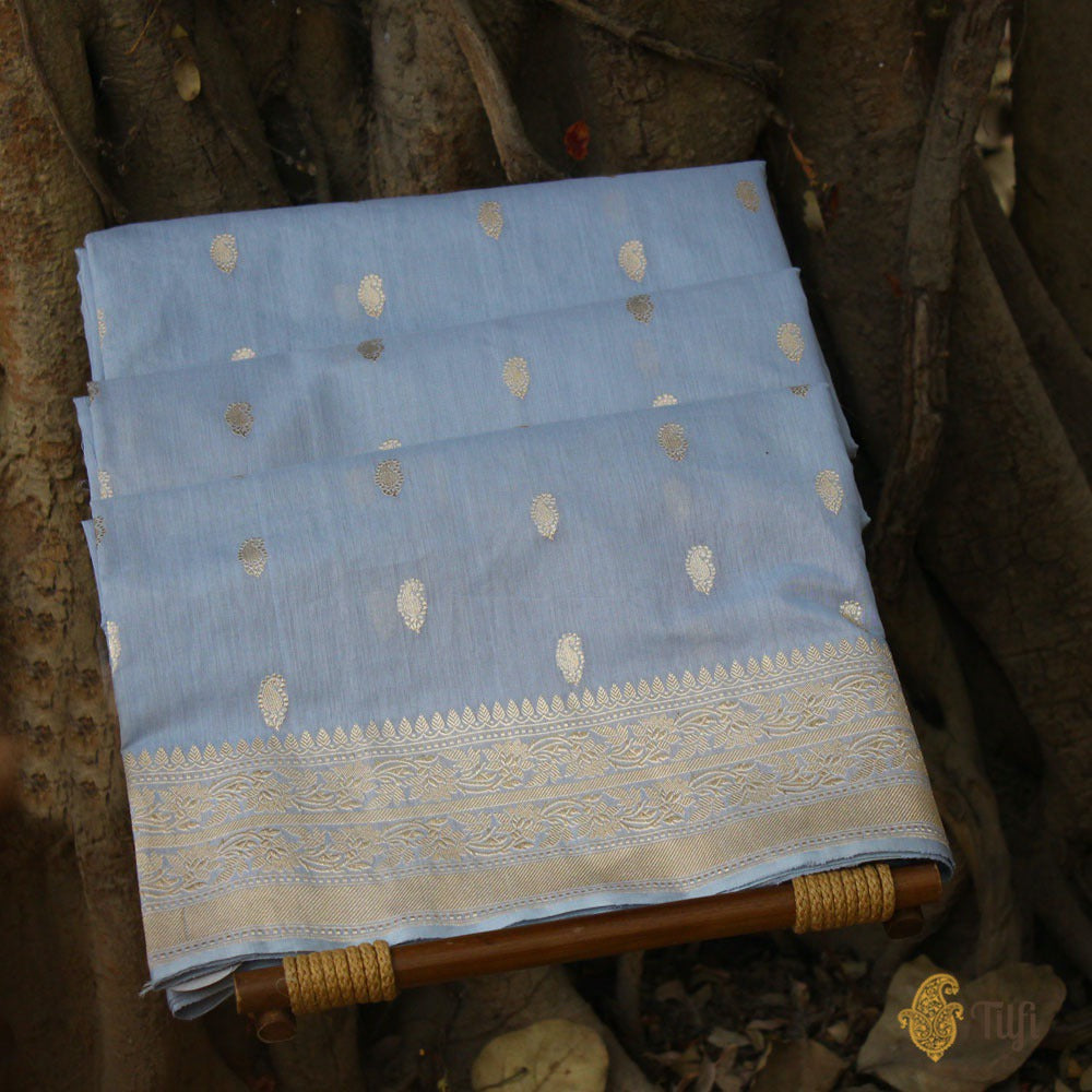 Gray-Blue Pure Cotton Banarasi Handloom Saree