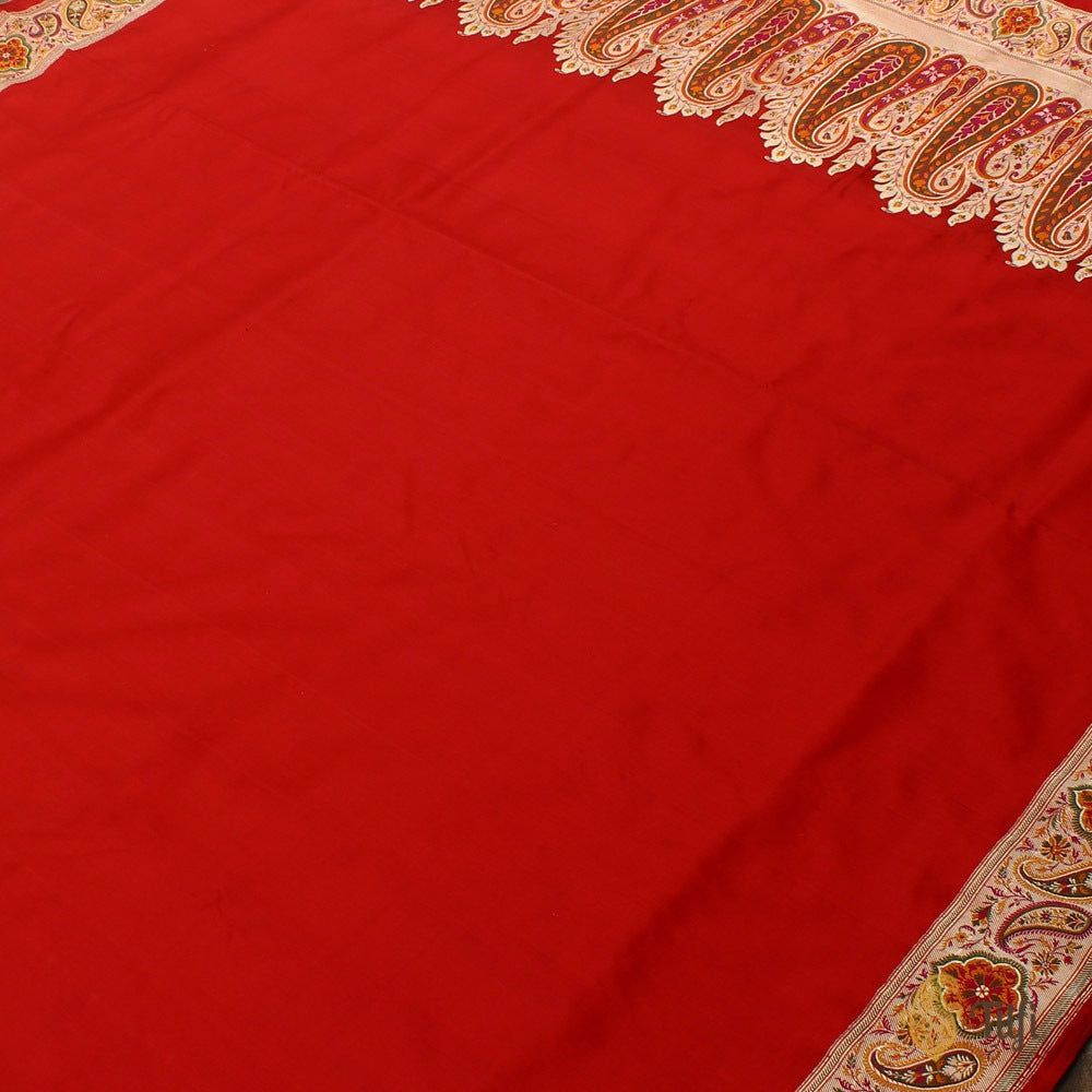 Red Pure Katan Silk Jamawar Banarasi Handloom Saree