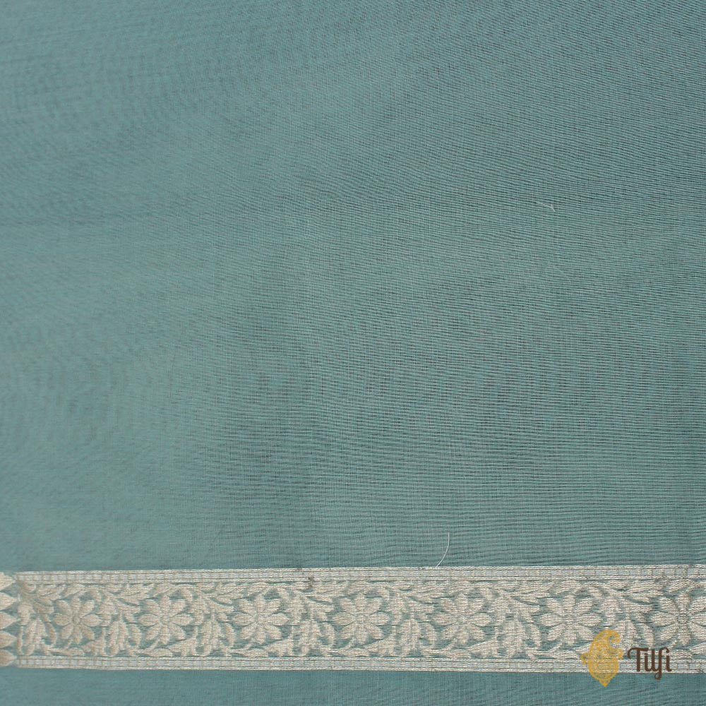 Mint Blue Pure Kora Silk by Cotton Banarasi Handloom Saree