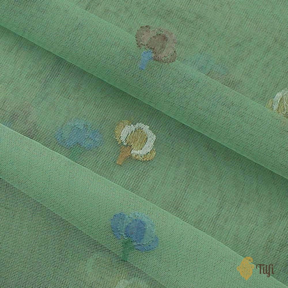 Mint Green Pure Kora Silk Net Banarasi Handloom Saree