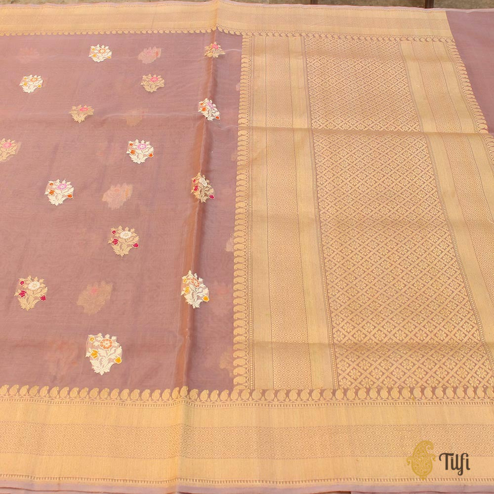 Mauve Pure Kora Silk Handloom Banarasi Saree