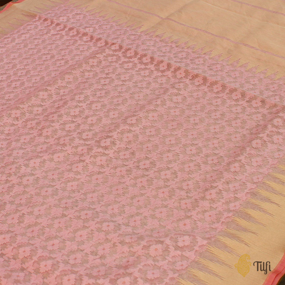 Pink Pure Kora Tissue Silk Net Banarasi Handloom Saree