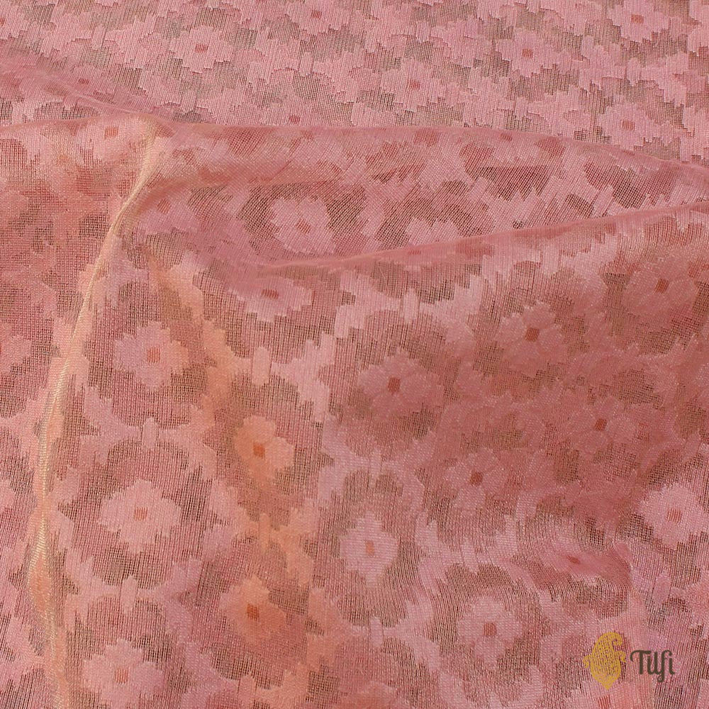 Pink Pure Kora Tissue Silk Net Banarasi Handloom Saree