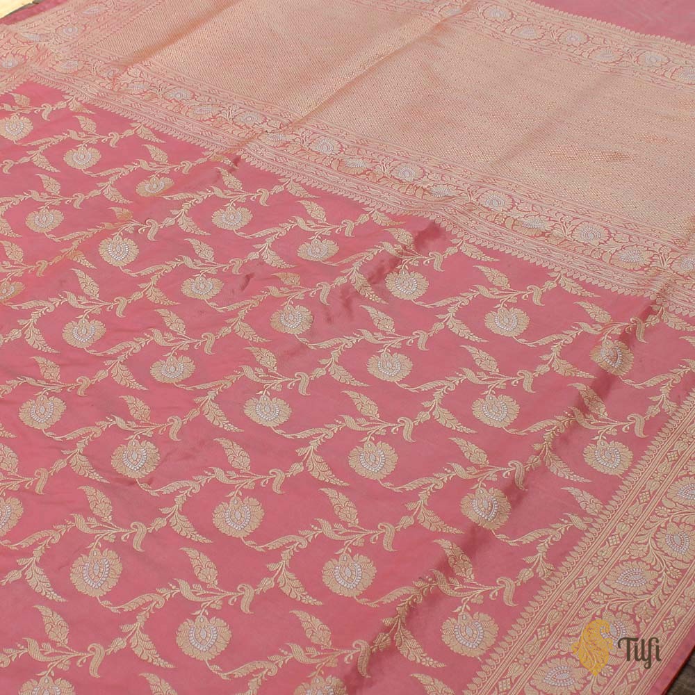 Gajri Pink Pure Katan Silk Tissue Banarasi Handloom Saree