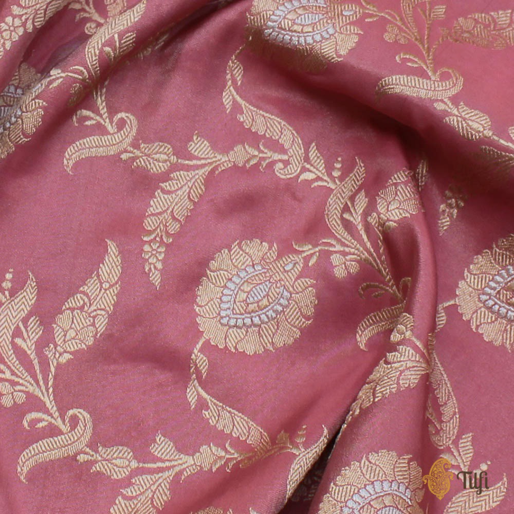 Gajri Pink Pure Katan Silk Tissue Banarasi Handloom Saree