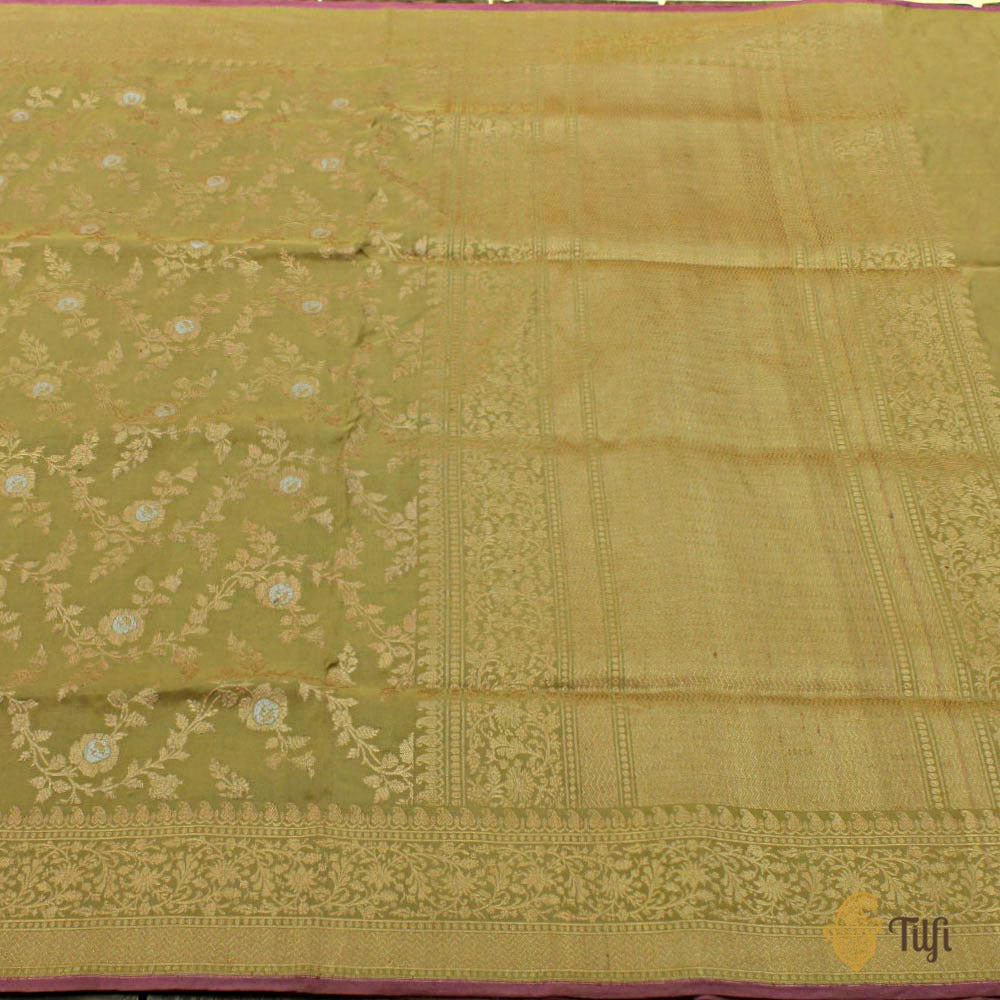 Chartreuse Green Pure Katan Silk Tissue Banarasi Handloom Saree