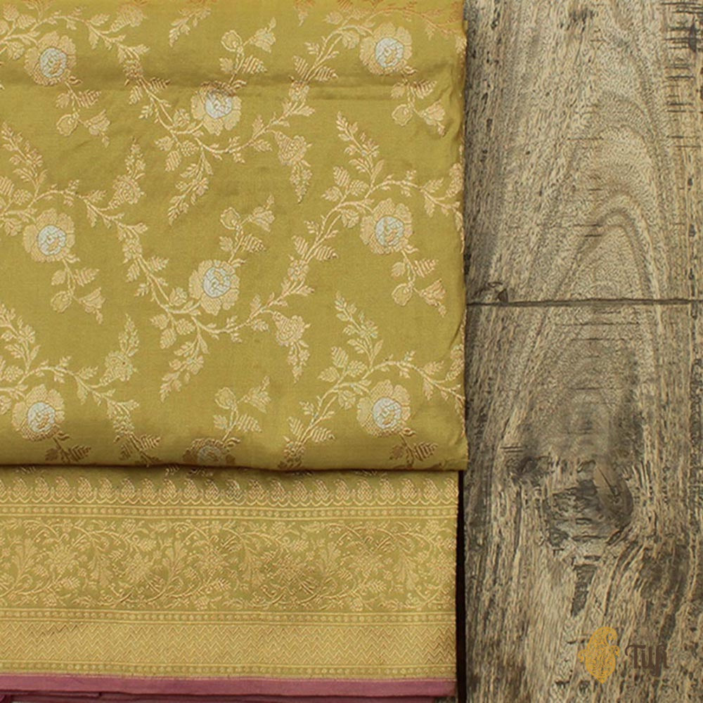 Chartreuse Green Pure Katan Silk Tissue Banarasi Handloom Saree