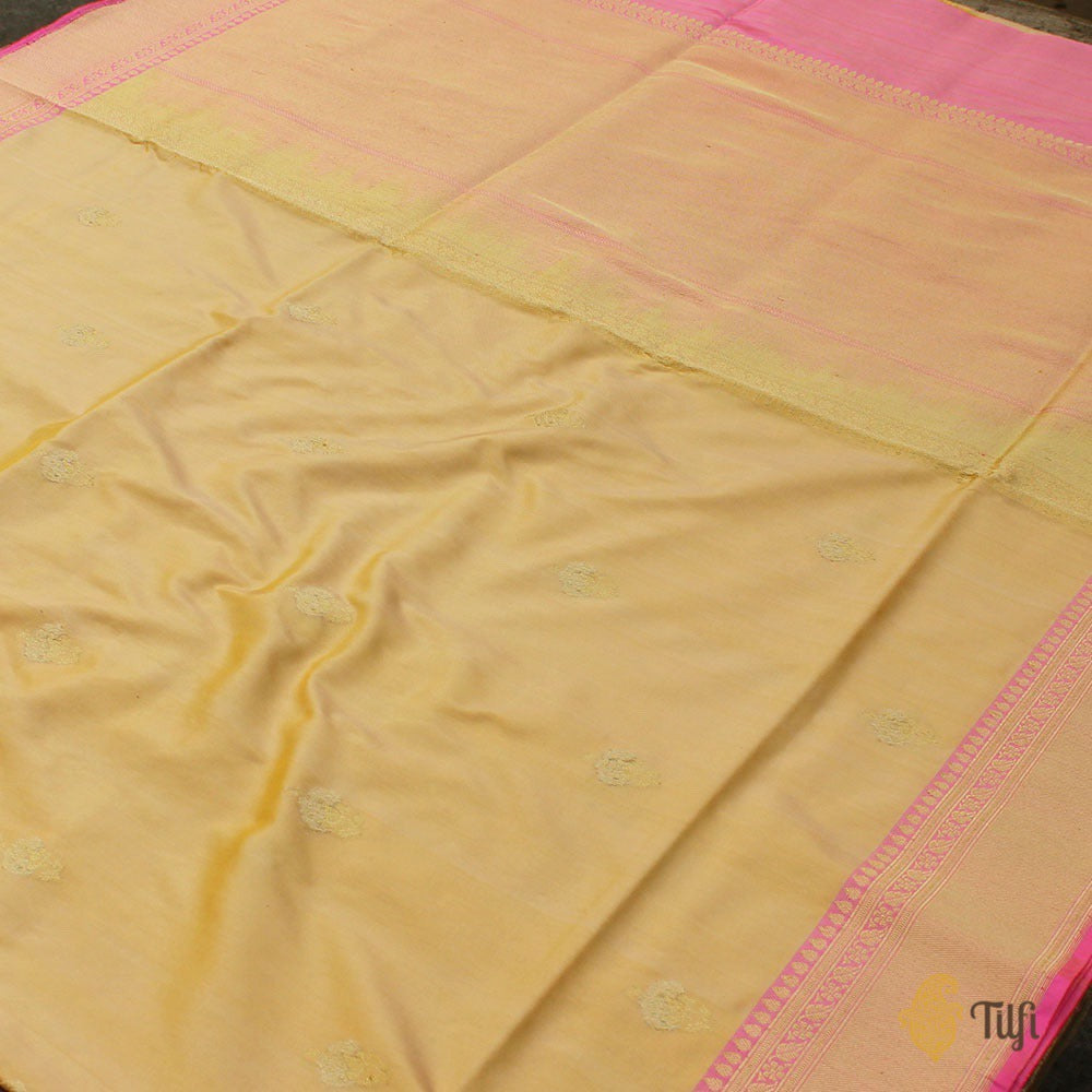 Yellow-Cream Pure Katan Silk Banarasi Handloom Saree