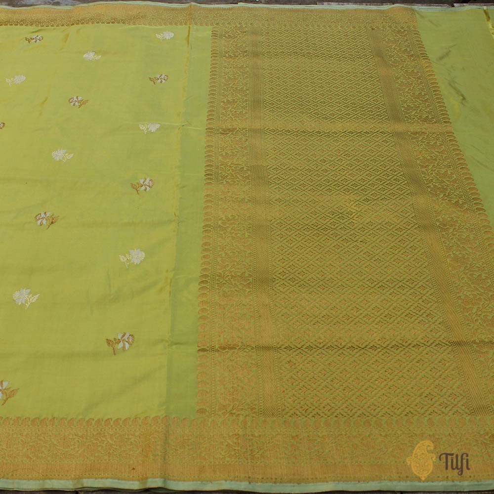 Light Yellow-Light Pista Green Pure Katan Silk Banarasi Handloom Saree