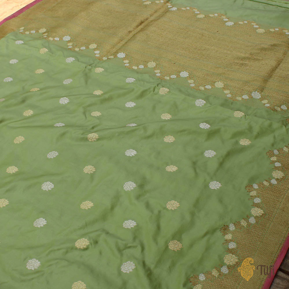 Pista Green Pure Katan Silk Banarasi Handloom Saree