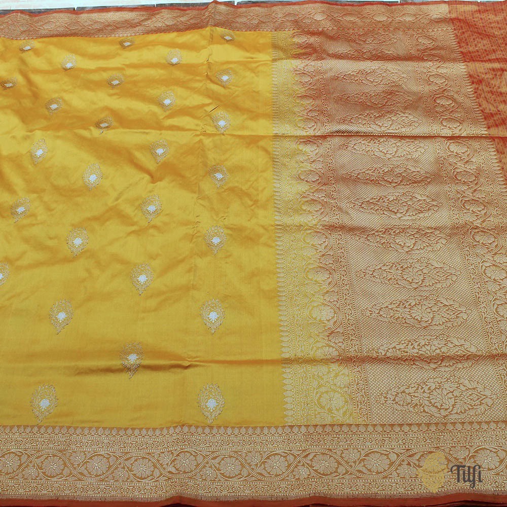 Mustard-Yellow Pure Katan Silk Handloom Banarasi Saree