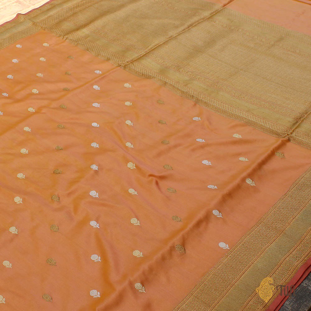 Yellow-Peach Pure Katan Silk Banarasi Handloom Saree