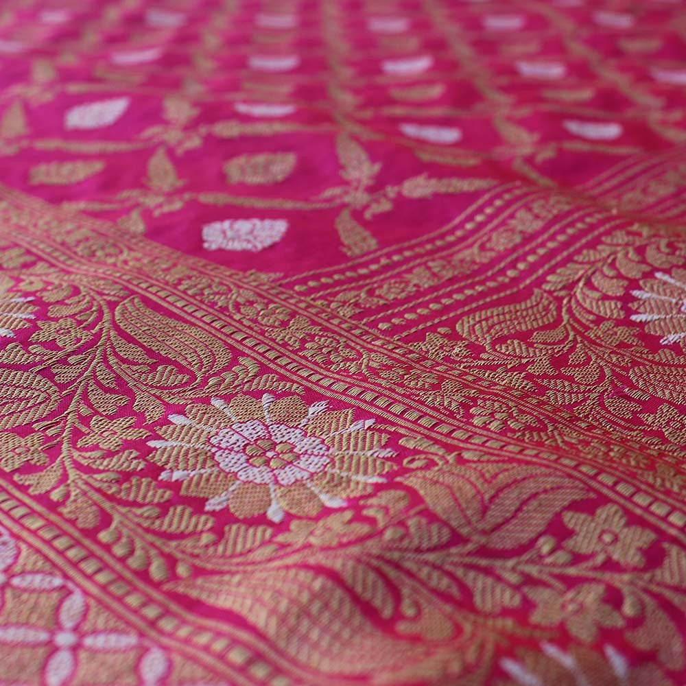 Dark Orange-Indian Pink Pure Katan Silk Banarasi Handloom Saree