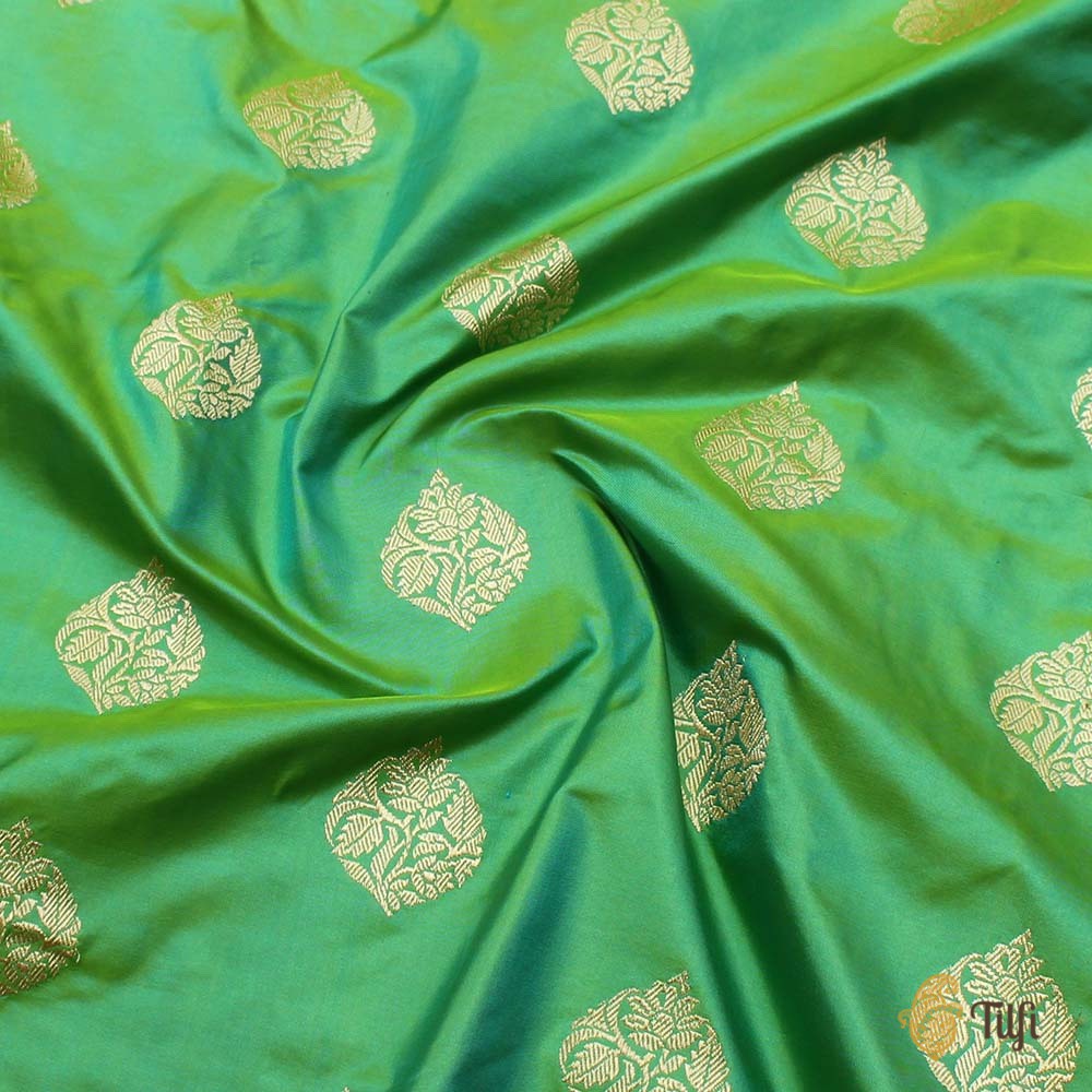 Lime Green-Sea Green Pure Katan Silk Banarasi Handloom Saree