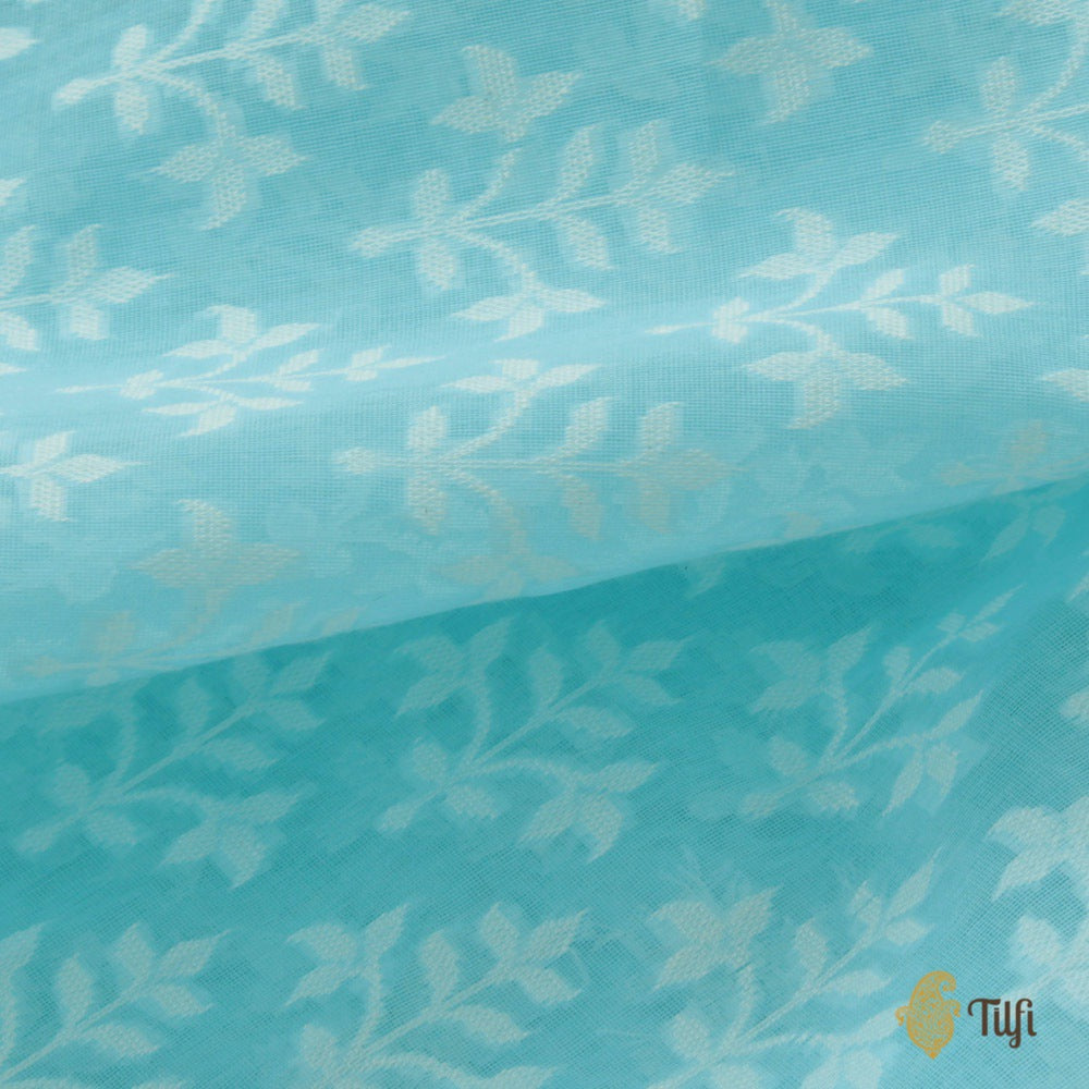 Soft Blue Pure Kora Silk by Cotton Banarasi Handloom Saree