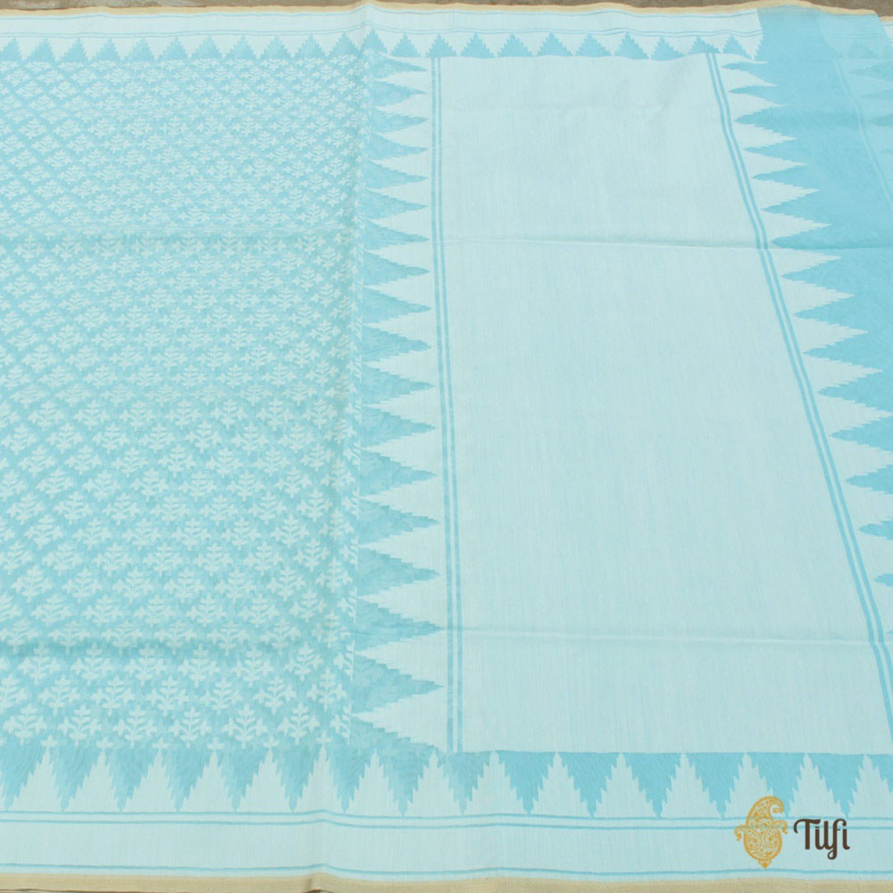 Soft Blue Pure Kora Silk by Cotton Banarasi Handloom Saree
