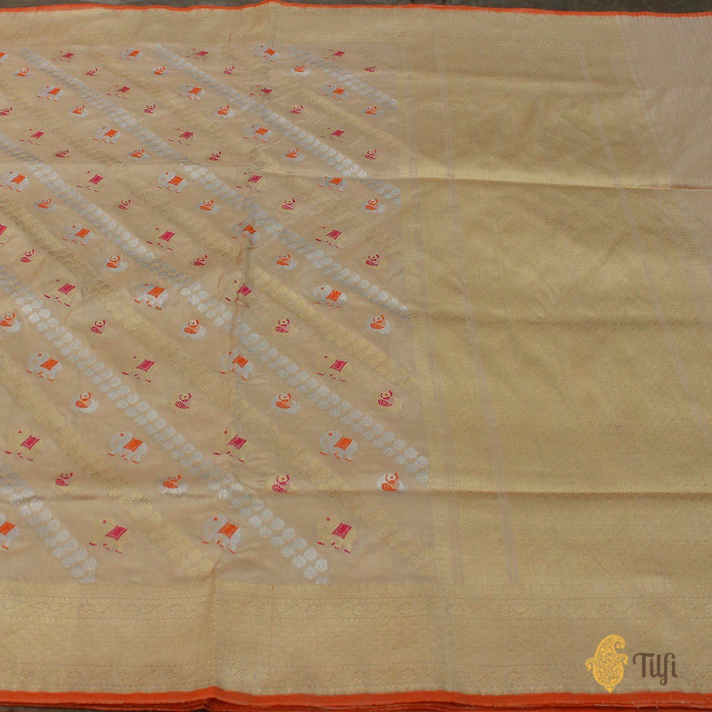Light Beige Pure Katan Silk Banarasi Handloom Saree