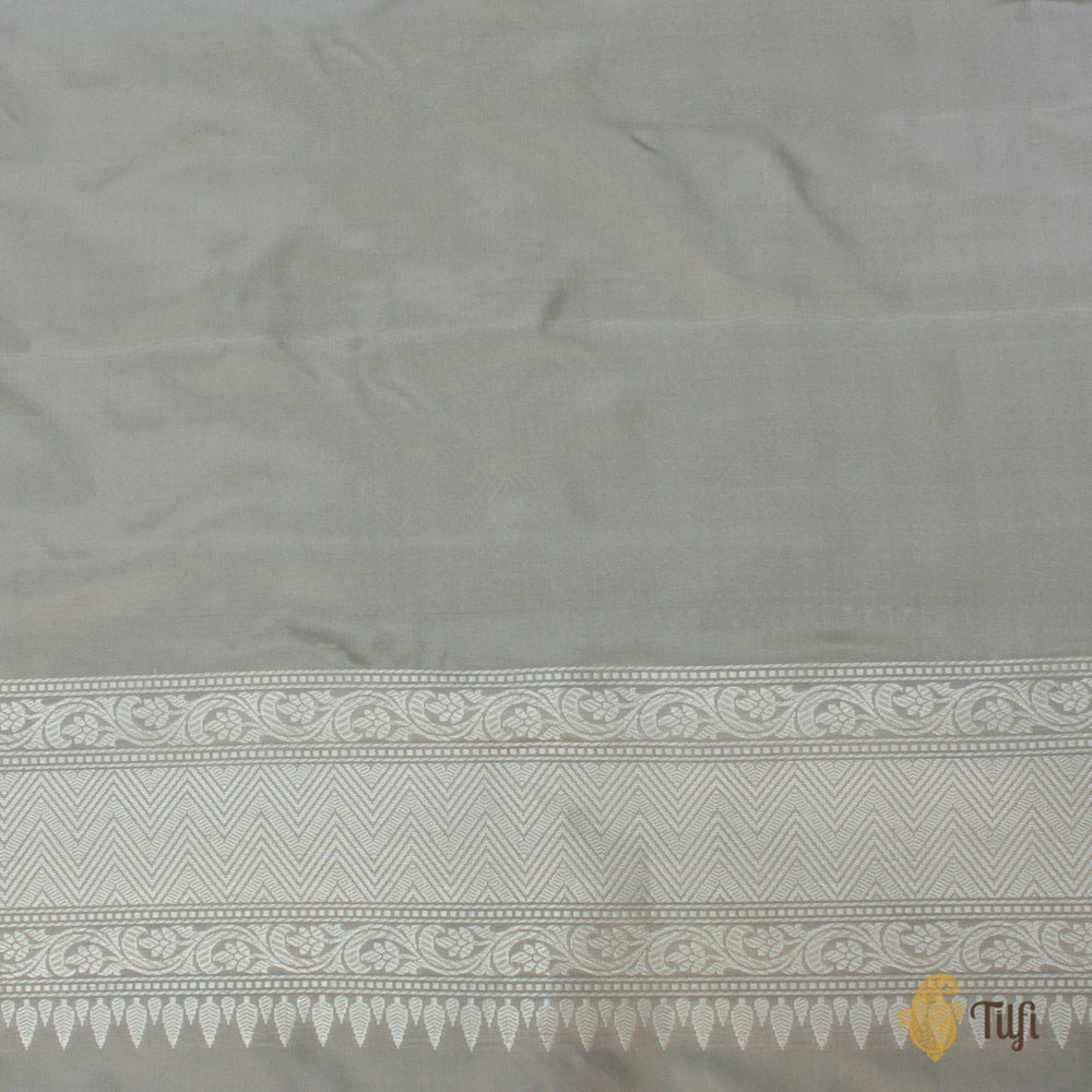 Gray Pure Katan Silk Banarasi Handloom Saree