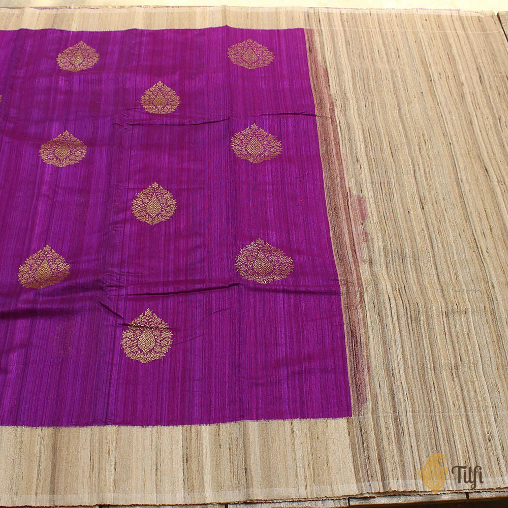 Purple Pure Kora Dupion Silk Banarasi Handloom Saree
