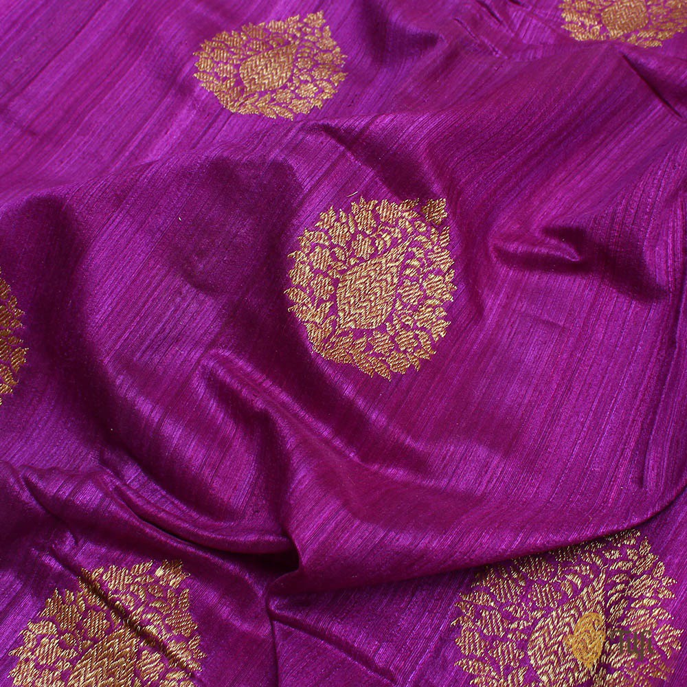 Purple Pure Kora Dupion Silk Banarasi Handloom Saree