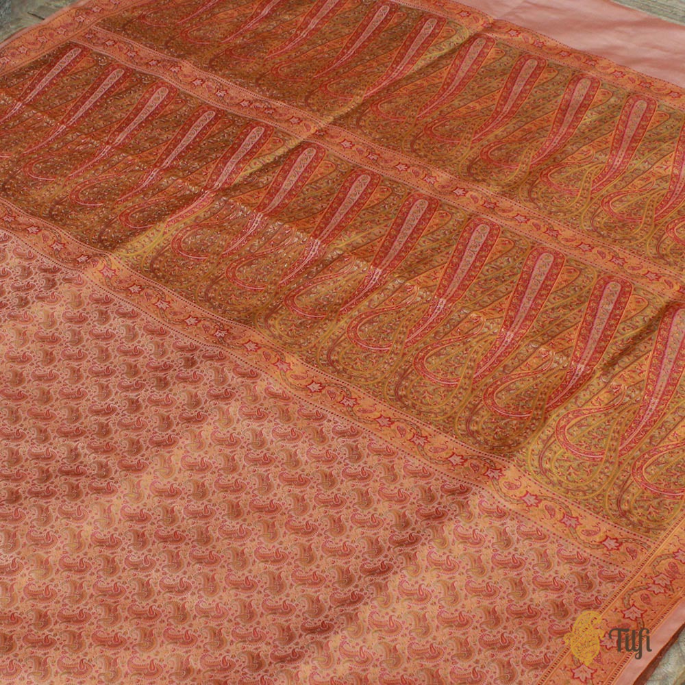 Pale Pink Pure Soft Satin Silk Tanchoi Jamawar Banarasi Handloom Saree
