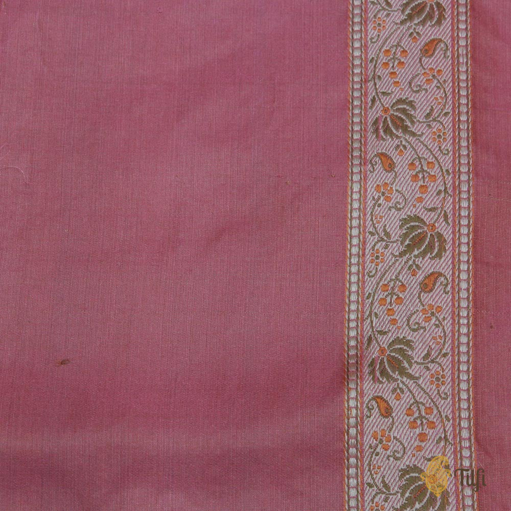 Gajri Pink Pure Soft Satin Silk Tanchoi Jamawar Banarasi Handloom Saree