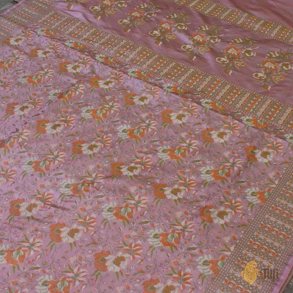 Mauve Pink Pure Soft Satin Silk Banarasi Handloom Saree