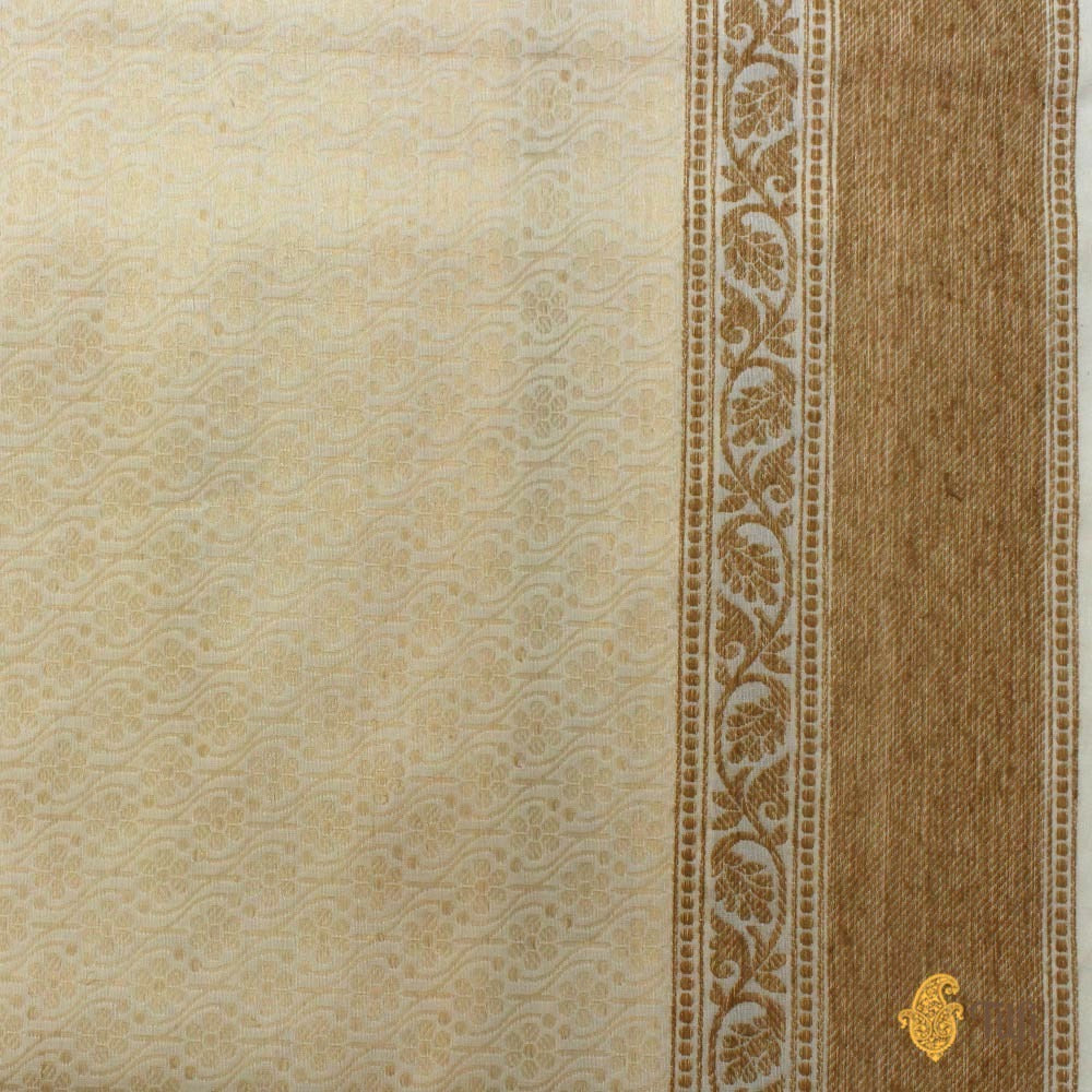 White-Yellow Pure Katan Silk Handwoven Banarasi Saree