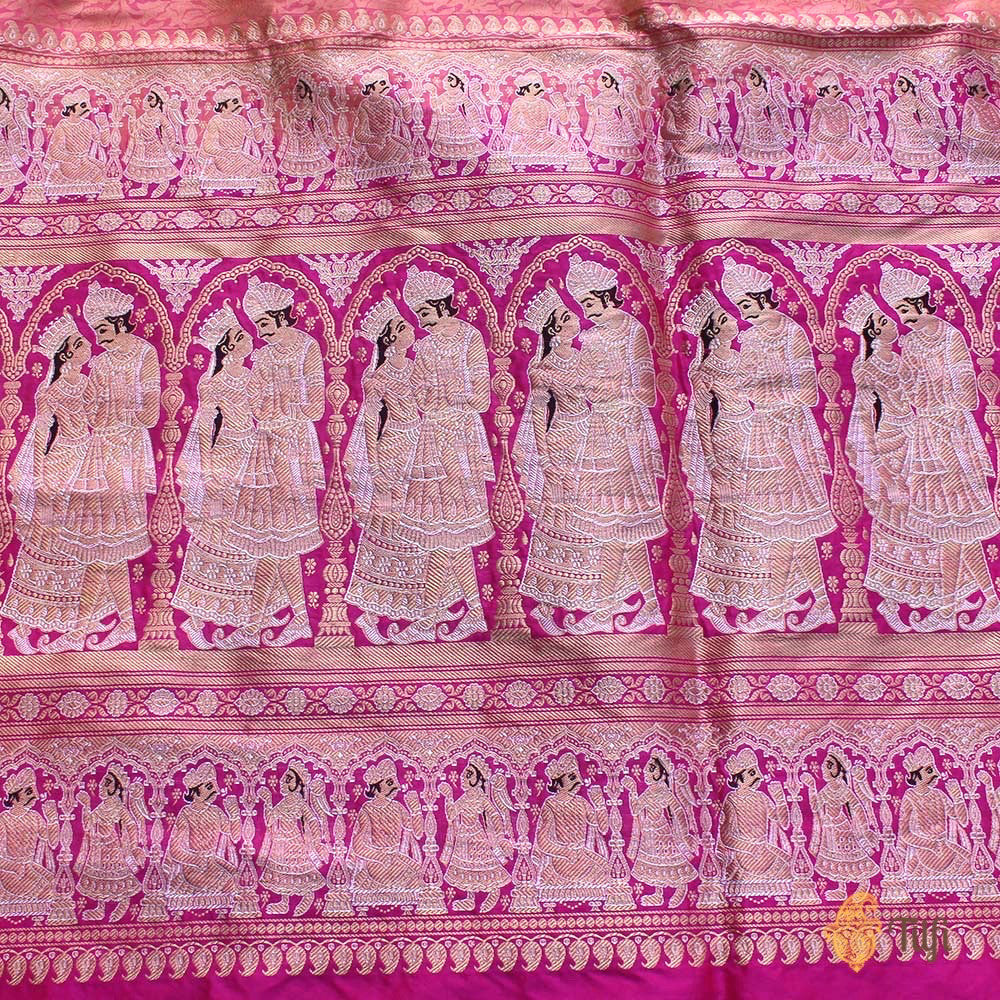 Pre-Order: Light Orange-Indian Pink Pure Katan Silk Banarasi Handloom Saree