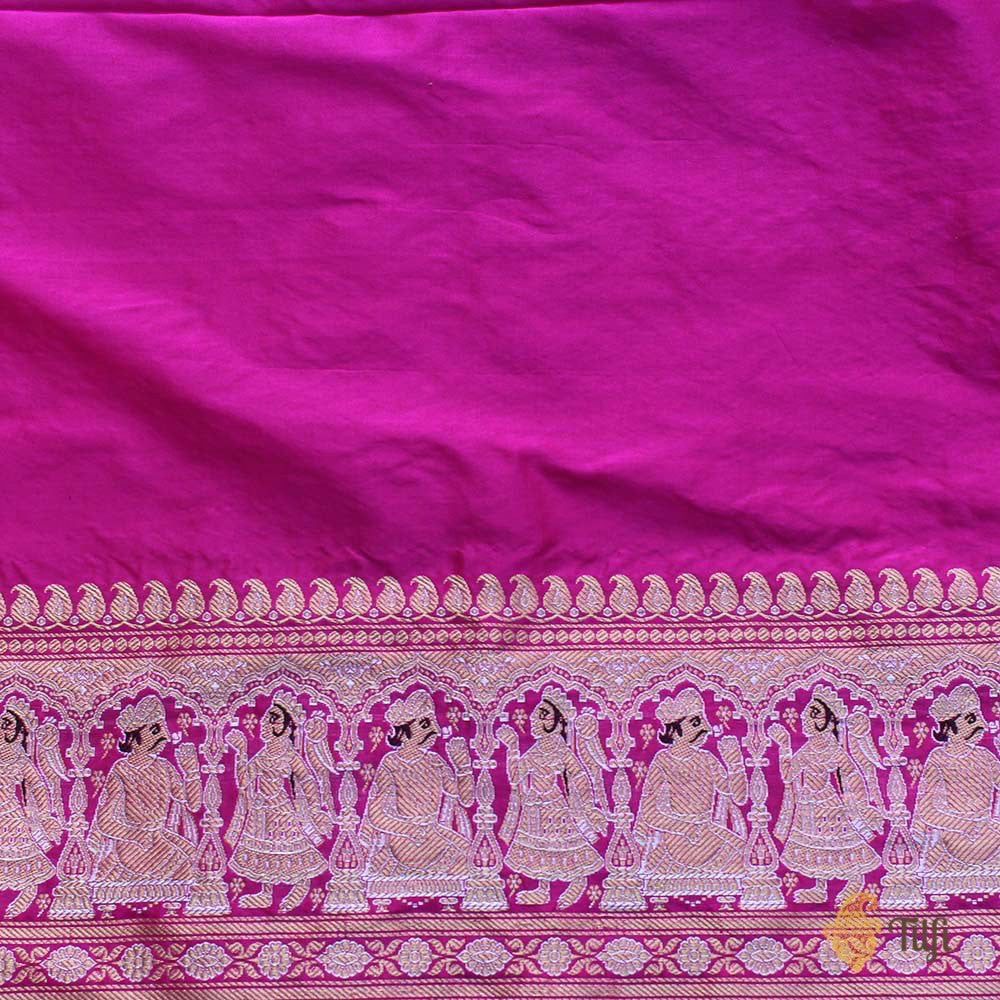 Light Orange-Indian Pink Pure Katan Silk Banarasi Handloom Saree
