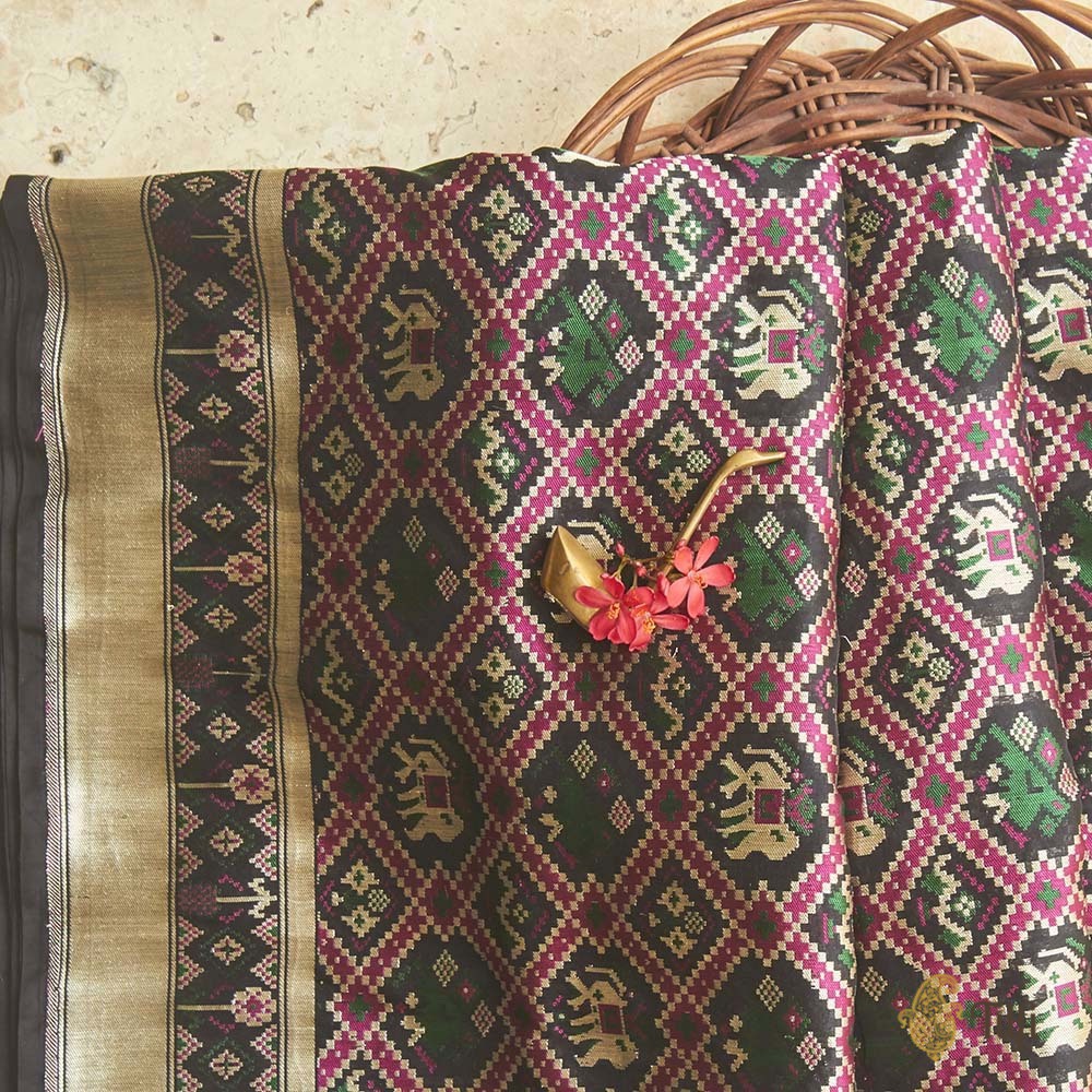 Black Pure Katan Silk Banarasi Handloom Patola Saree