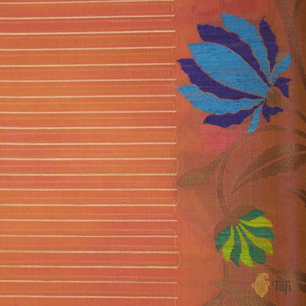 Yellow-Pink Pure Kora Silk Handwoven Banarasi Saree