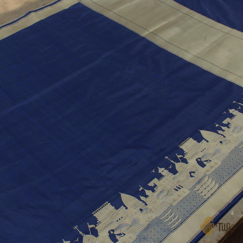 Navy Blue Pure Soft Banarasi Katan Silk Banarasi Saree