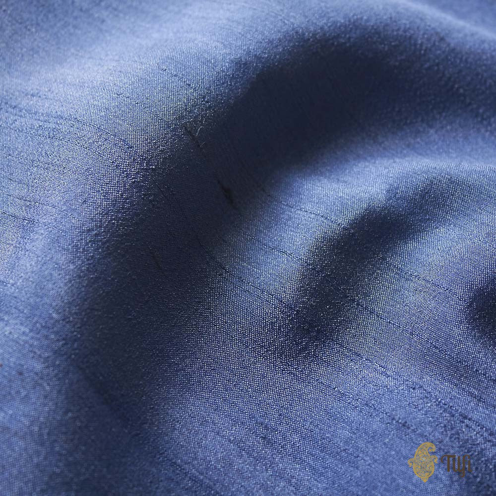 Prussian Blue Ombré Pure Tussar Georgette Silk Banarasi Handloom Saree