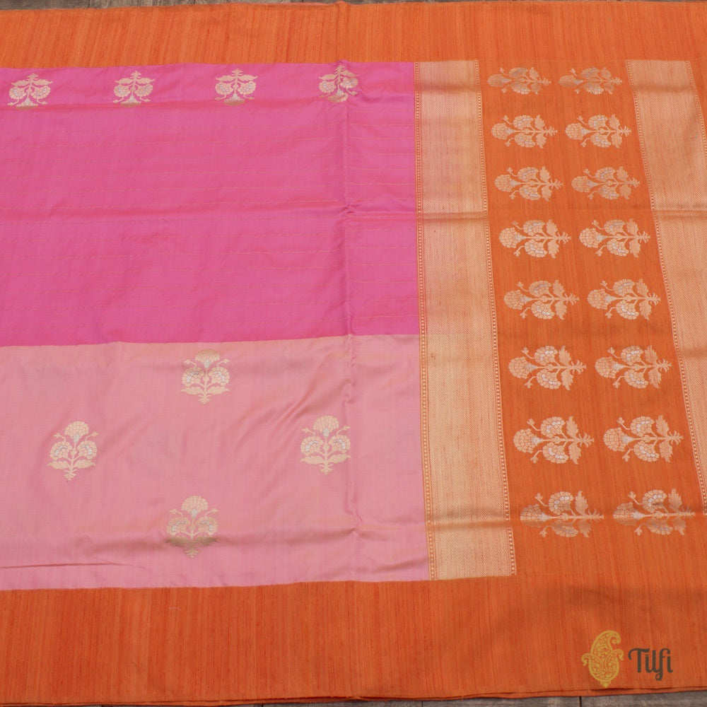 Punch Pink-Orange Pure Katan Silk Handloom Banarasi Saree